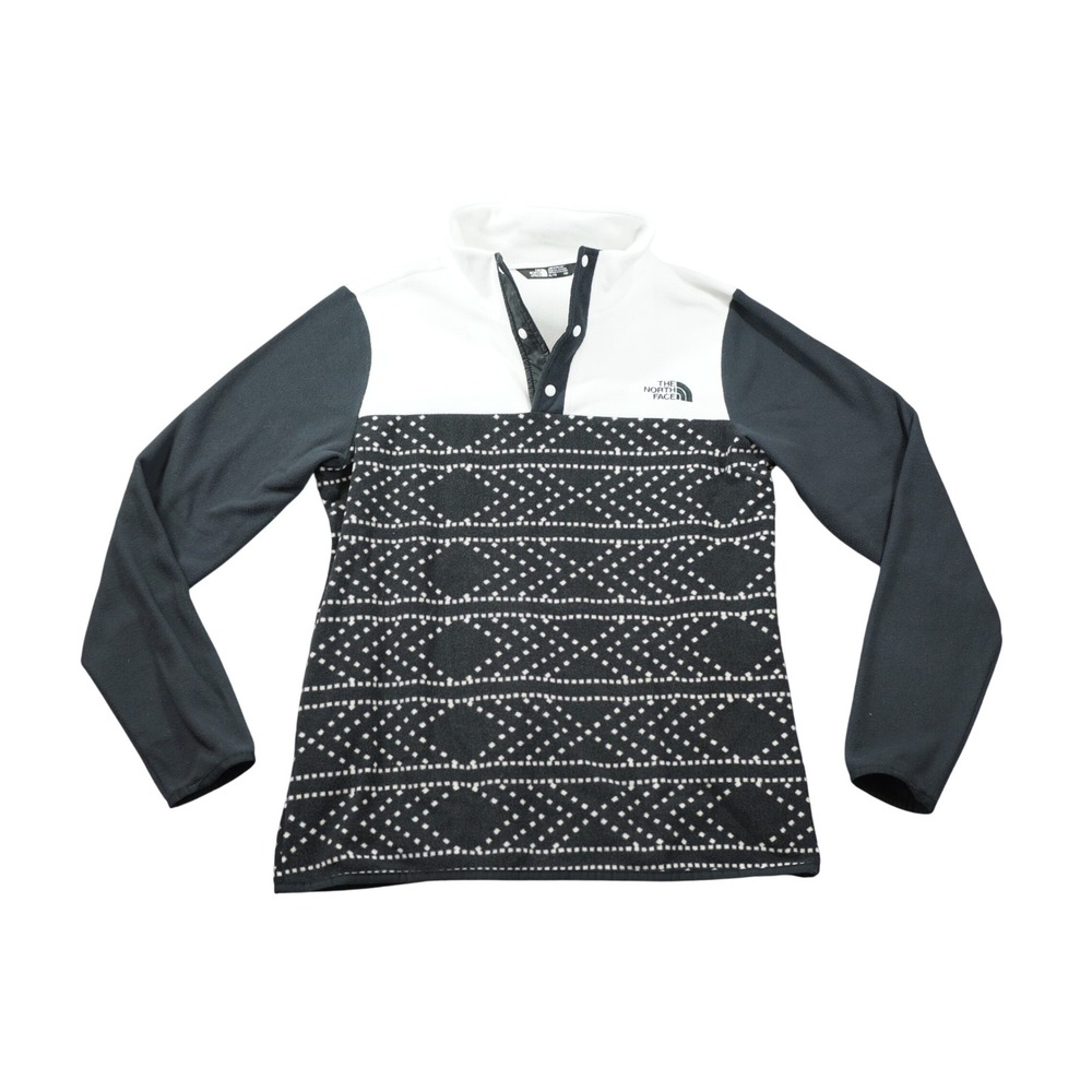 The North Face Girls XL Glacier Fleece Snap Pullover Black White Geometric Top
